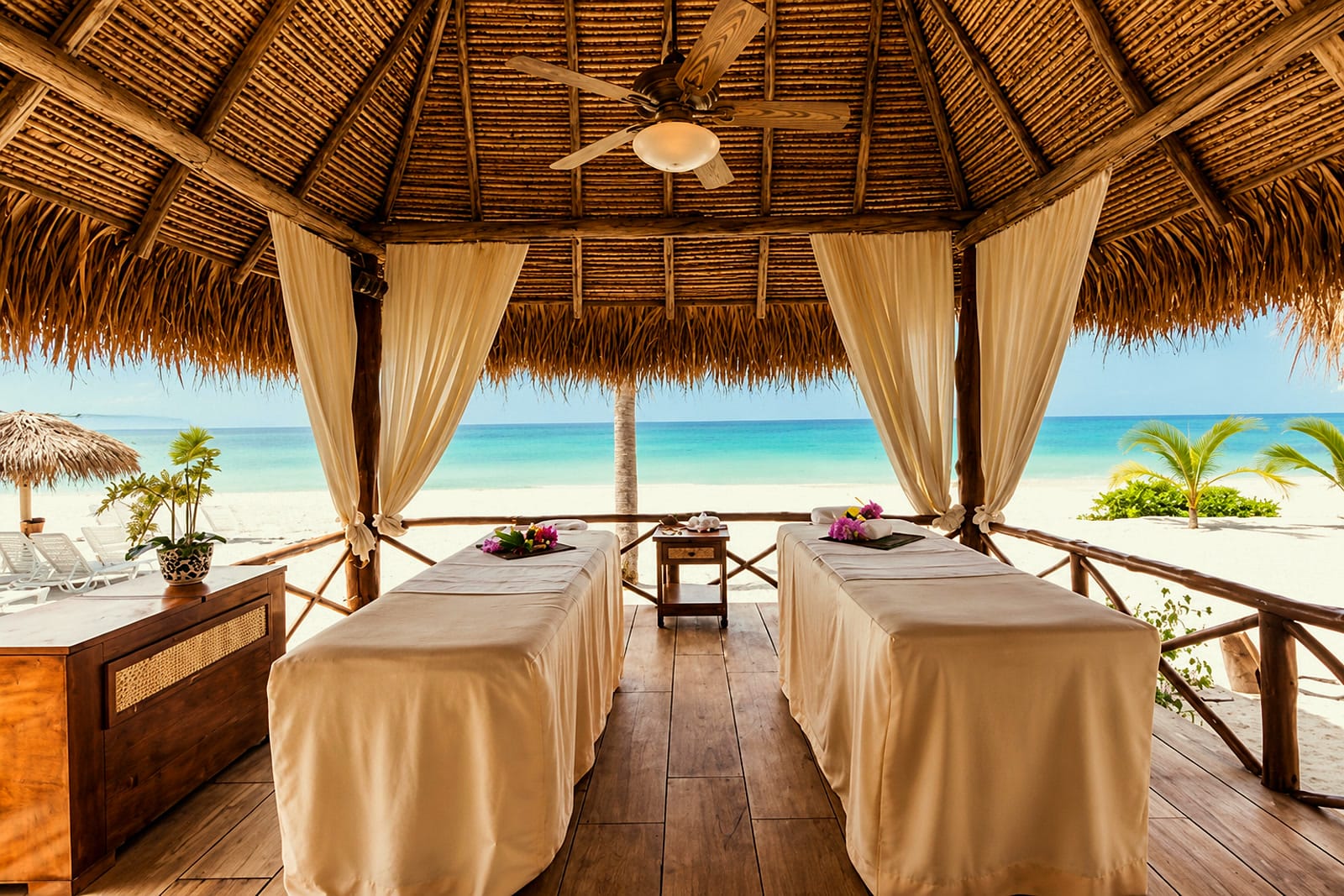 Masaje en palapa frente al mar